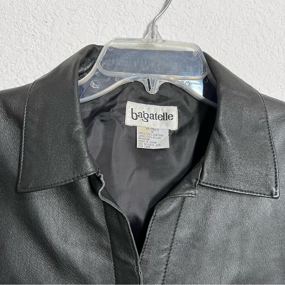 Vintage Bagatelle Black Kid Leather Button Front Lined Biker Moto Jacket 6 - Picture 3 of 13